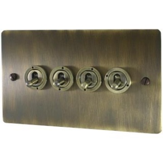 Flat Antique Brass Toggle Grid Plate (4 Gang)